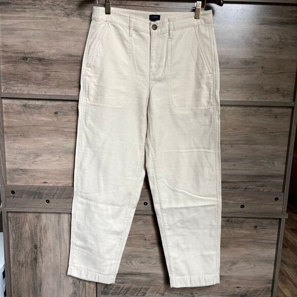 J.Crew Tapered Wide Leg Cream Pants Double Stitch Y2K Coastal Boho Preppy - Picture 4 of 14